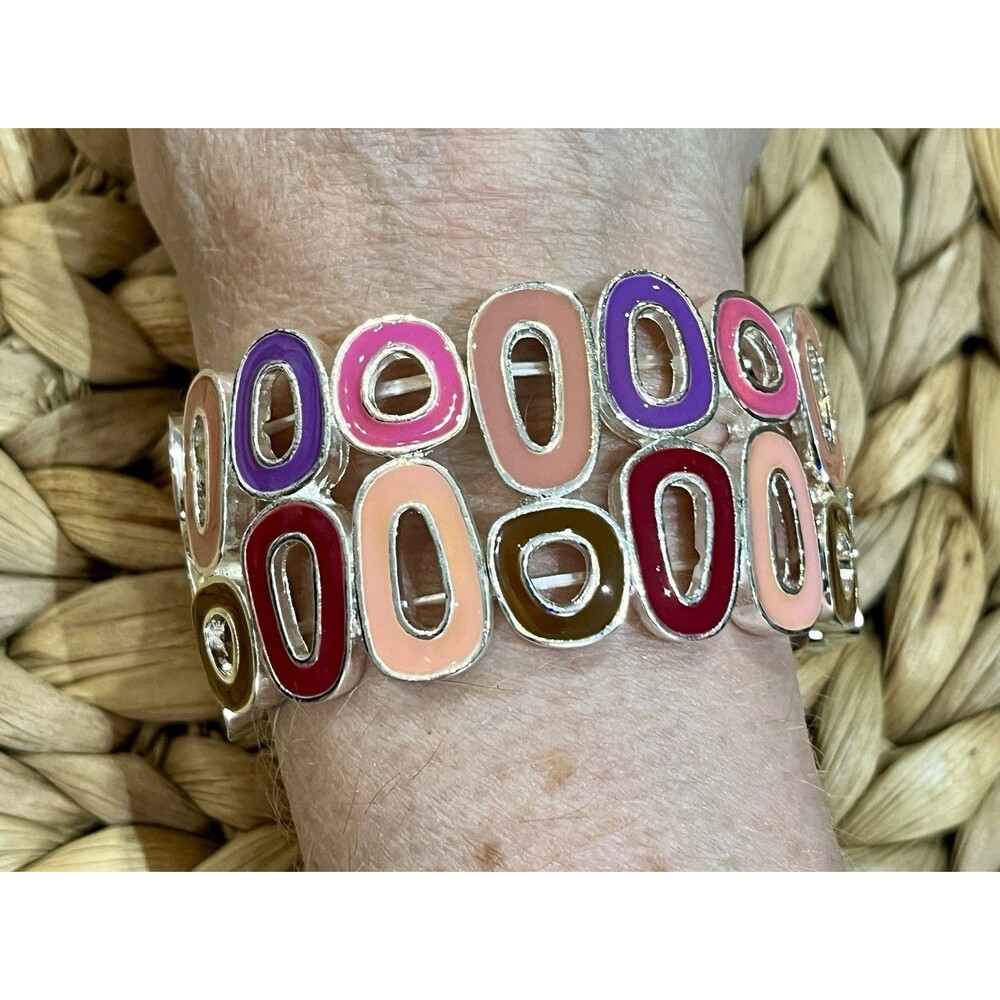 Big Multicolored Link Stretch Bracelet Geometric Chunky Wide Costume Statement